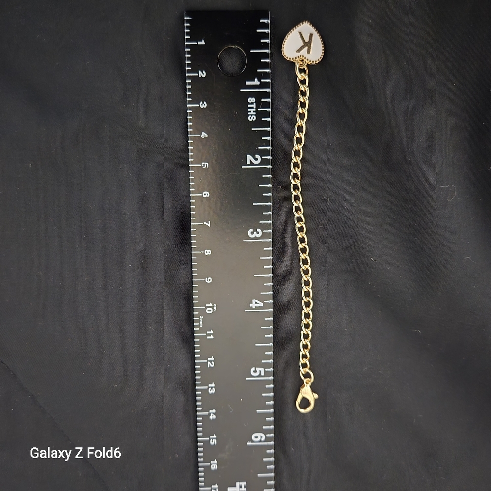 Gold-Tone‎ Heart Charm Chain Extender – White Enamel Heart with Letter "K" - Picture 3 of 4